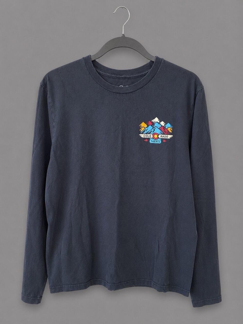 YoColorado 14ers Long Sleeve Graphic T-Shirt Medium Blue Mountain Peaks Unisex